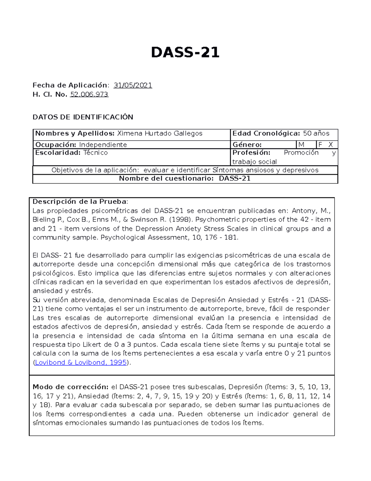 DASS-21: Evaluación de Ansiedad, Depresión y Estrés en Pacientes - Studocu