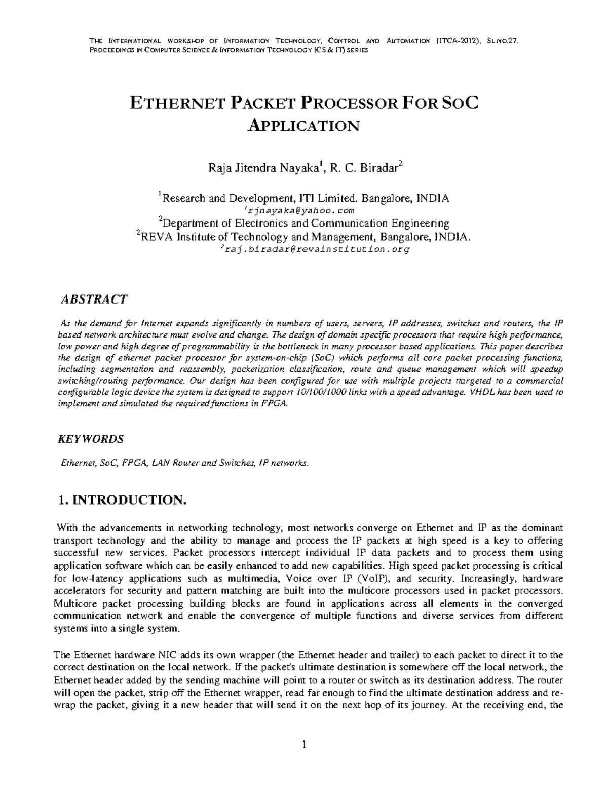 C13: Ethernet Packet Processor Design for SoC Applications in CS IT ...