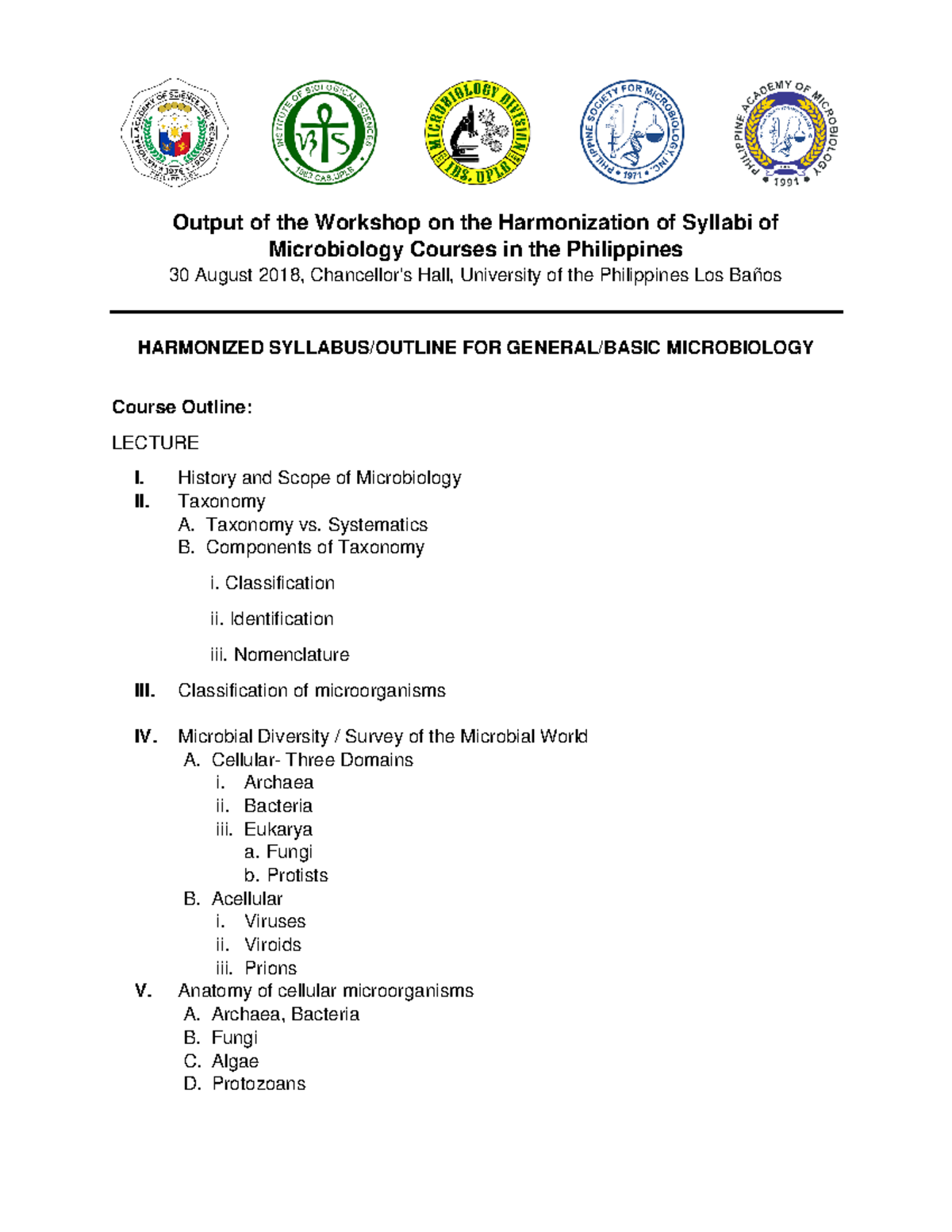 MC-Harmonized Syllabus for Basic Microbiology - Aug 2018 - Studocu