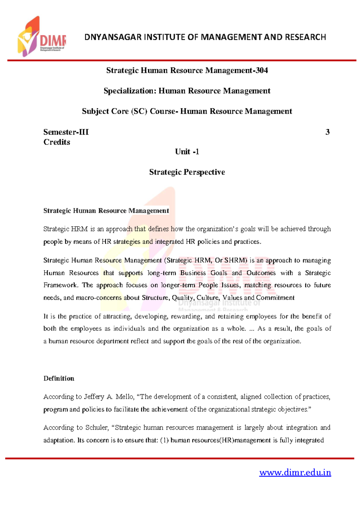 HRM-304: Strategic Human Resource Management Notes and Assignments ...