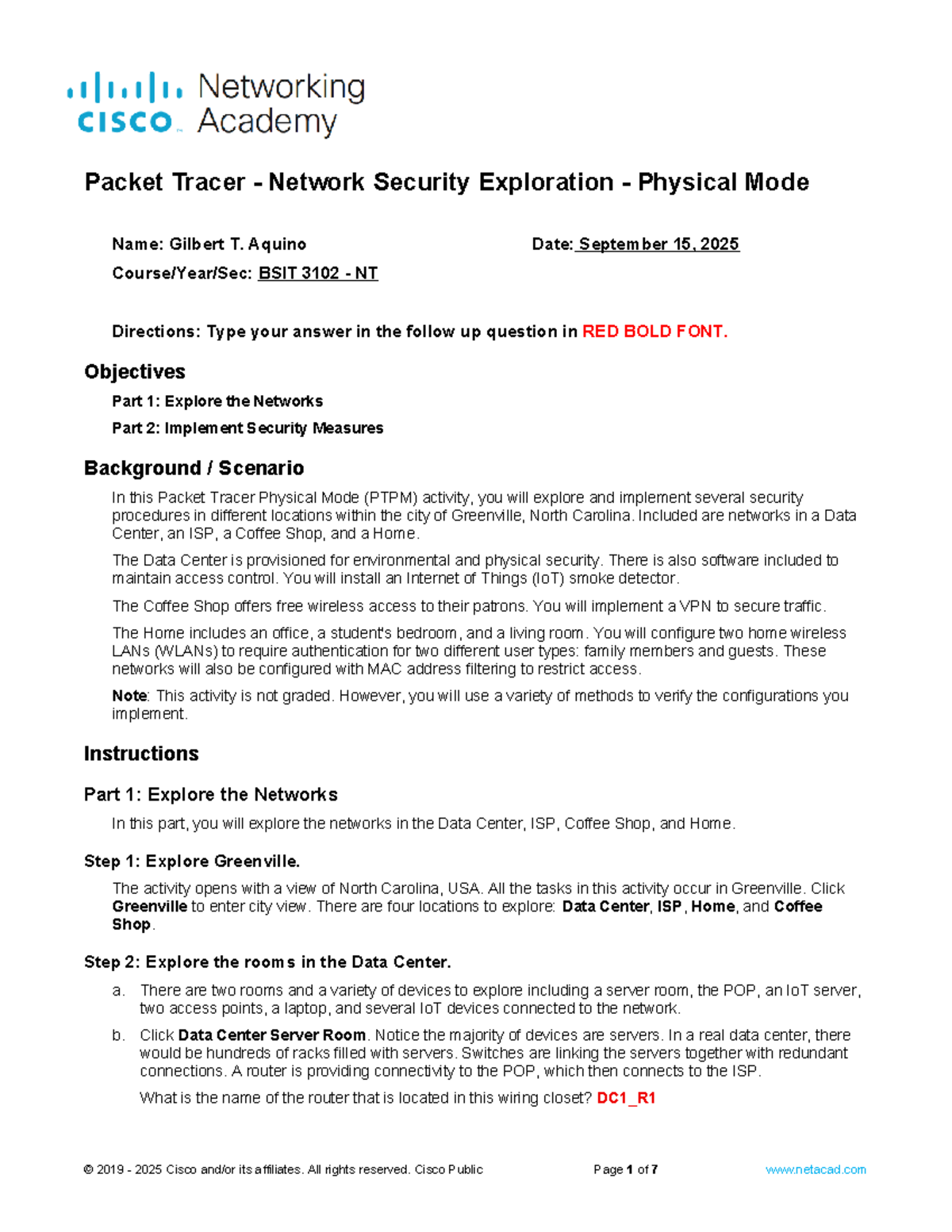 BSIT 3102 NT: Packet Tracer Network Security Exploration Guide - Studocu