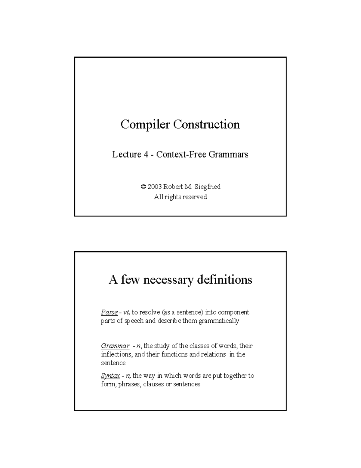 Compiler Construction Lecture 4: Understanding Grammars and Parsing ...