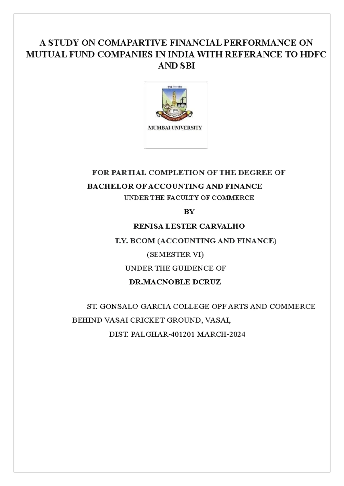Comparative Analysis of Mutual Fund Schemes: A Project for B.Com (AF ...
