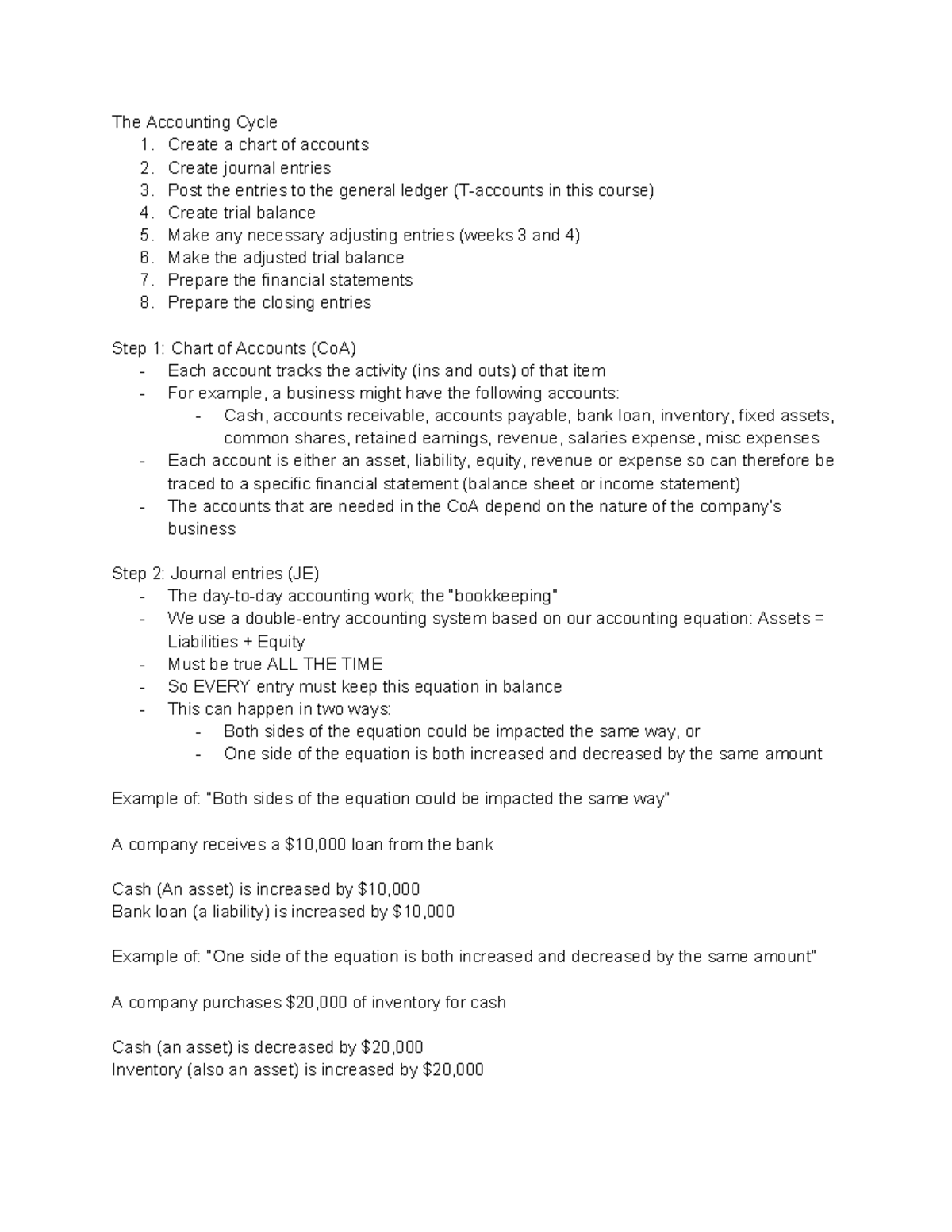 ACC101: Week 2 Notes on The Accounting Cycle and Journal Entries - Studocu