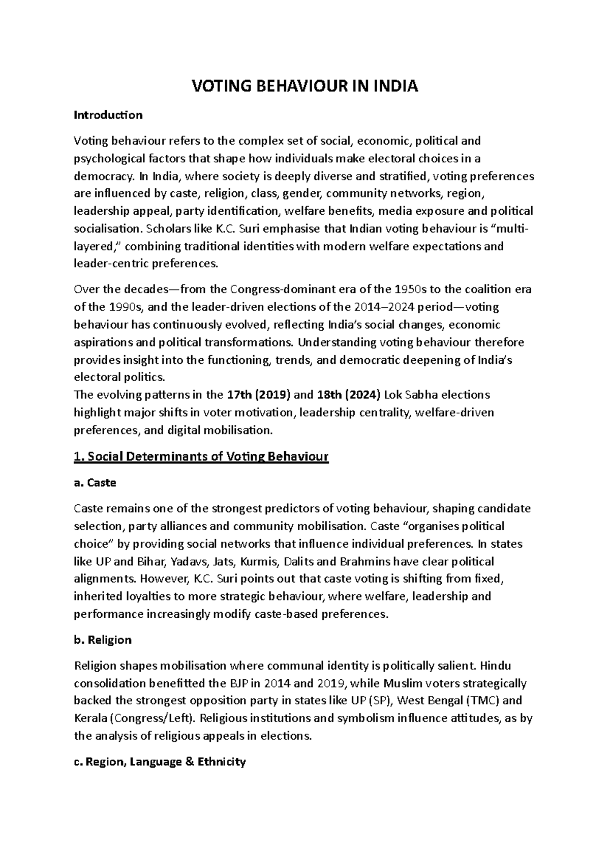 Voting Behaviour in India: Evolution and Influencing Factors - Studocu
