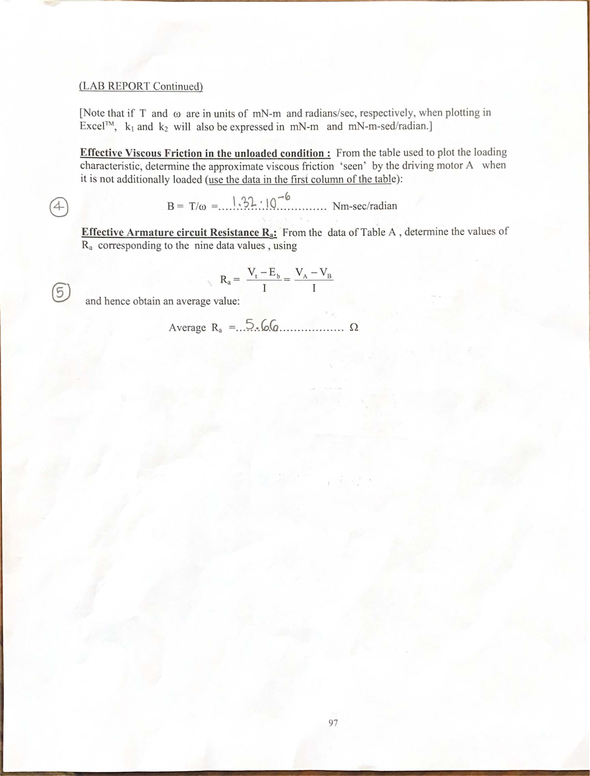 Lab Report: Sample Calculations for Effective Viscous Friction Analysis ...
