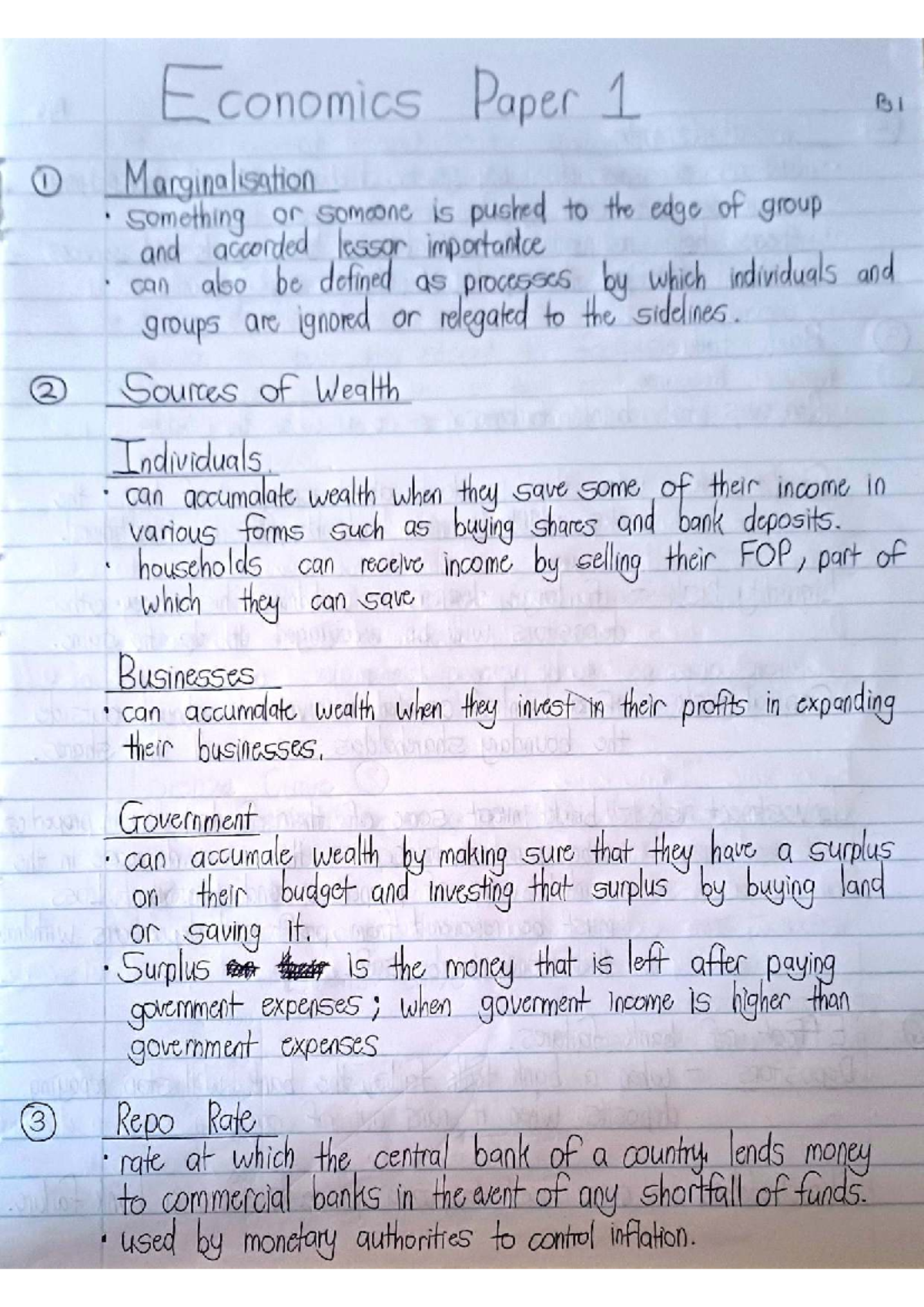 Economics P1 Notes: Understanding Marginalisation, Wealth Sources, and ...