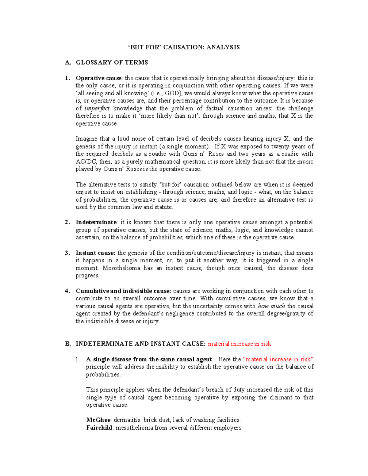TORT Causation: Analysis of ‘But For’ Causation and Key Terms - Studocu
