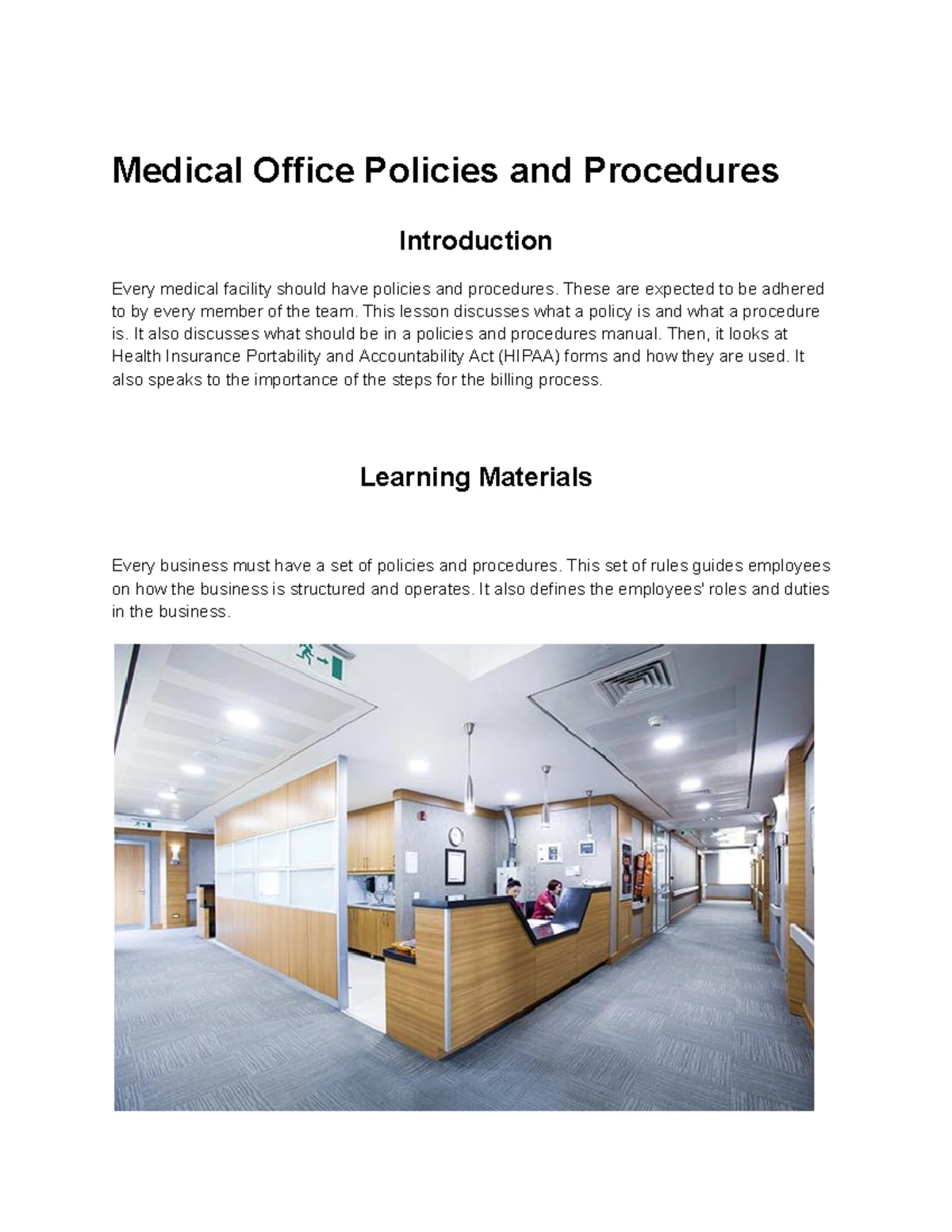 Medical Office Operations - Medical Office Operations Introduction This ...
