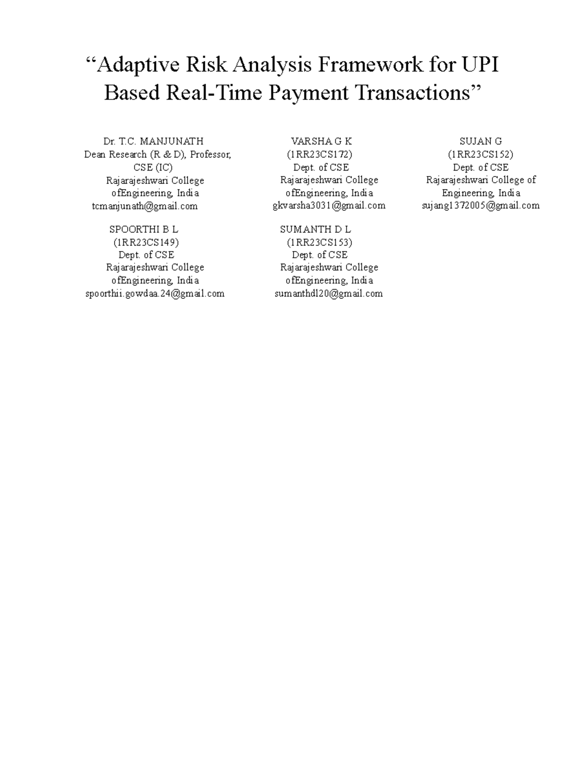 Adaptive Risk Analysis Framework for UPI Transactions (CSE 1RR23) - Studocu