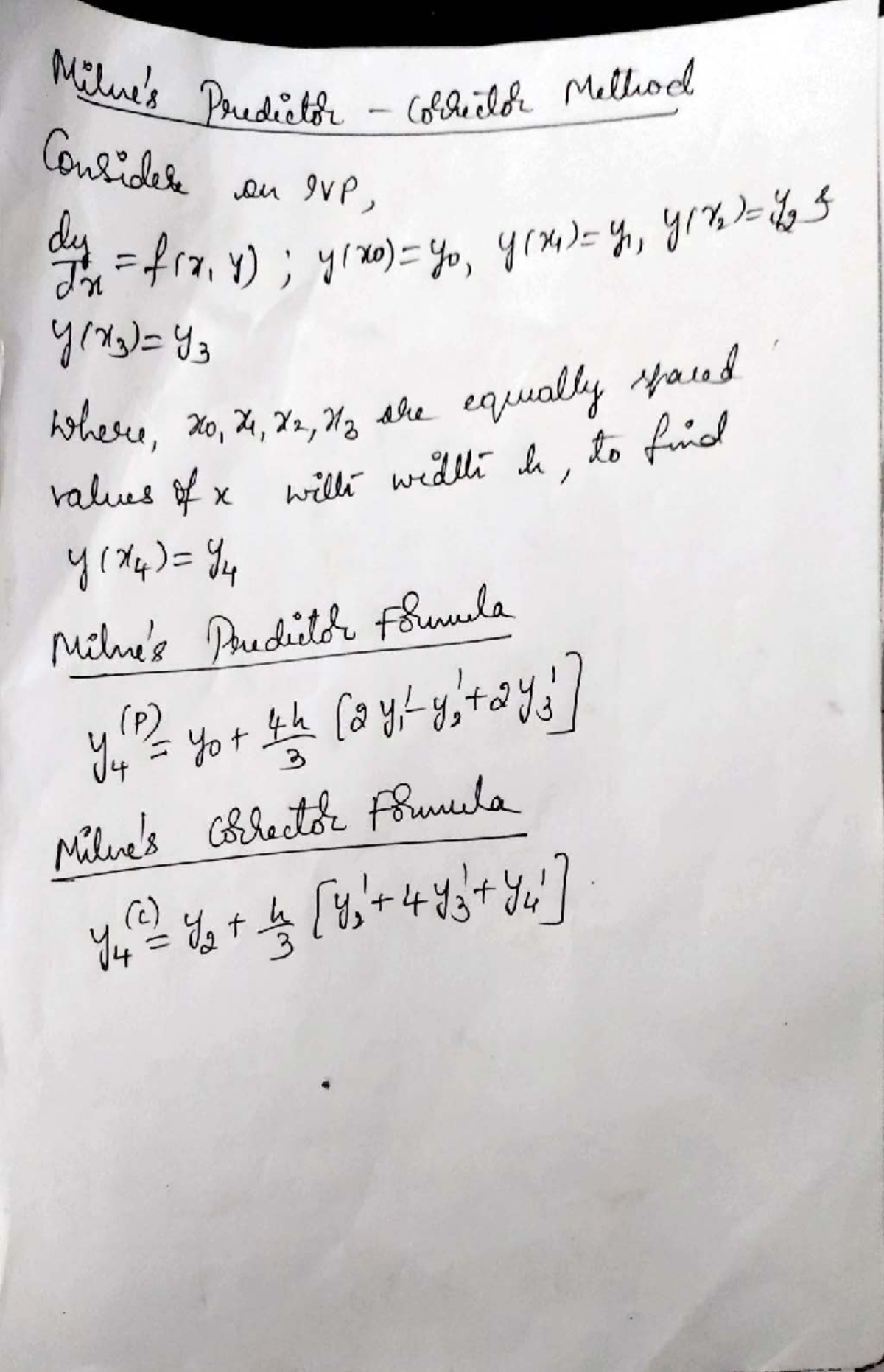 Milne's Predictor-Corrector Method - Numerical Analysis Notes - Studocu