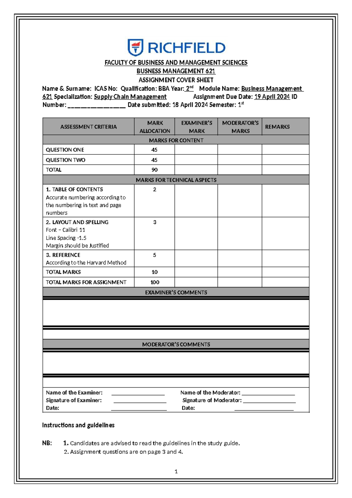 Business Management 621 Final Written Assignment Guidelines and ...