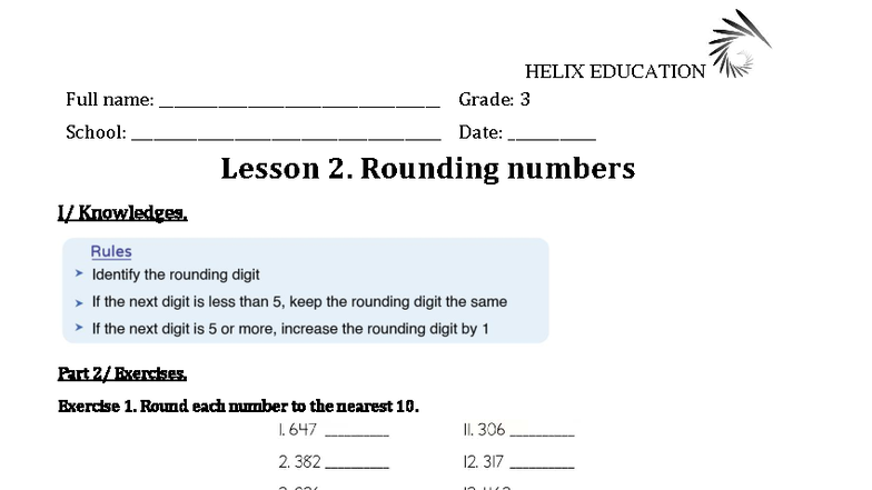 Grade 3 Lesson 2: Rounding Numbers Exercises and Challenges - Studocu