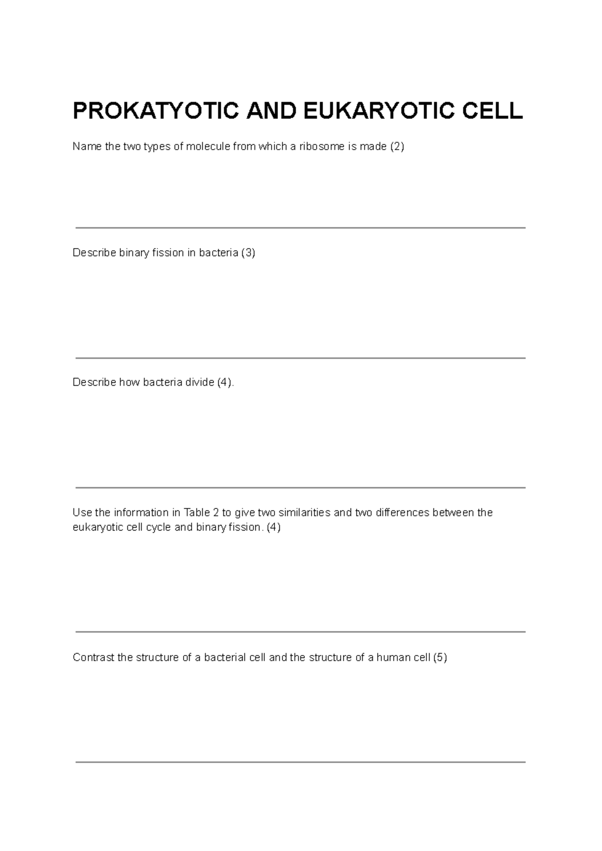 Unit 2 - Prokaryotic & Eukaryotic Cell Structure and Function Notes ...