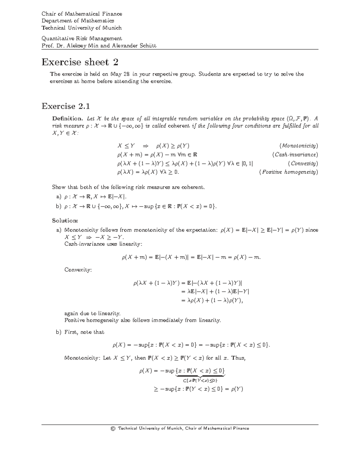QRM SS2025 Exercise Sheet 2 Solutions on Quantitative Risk Management ...