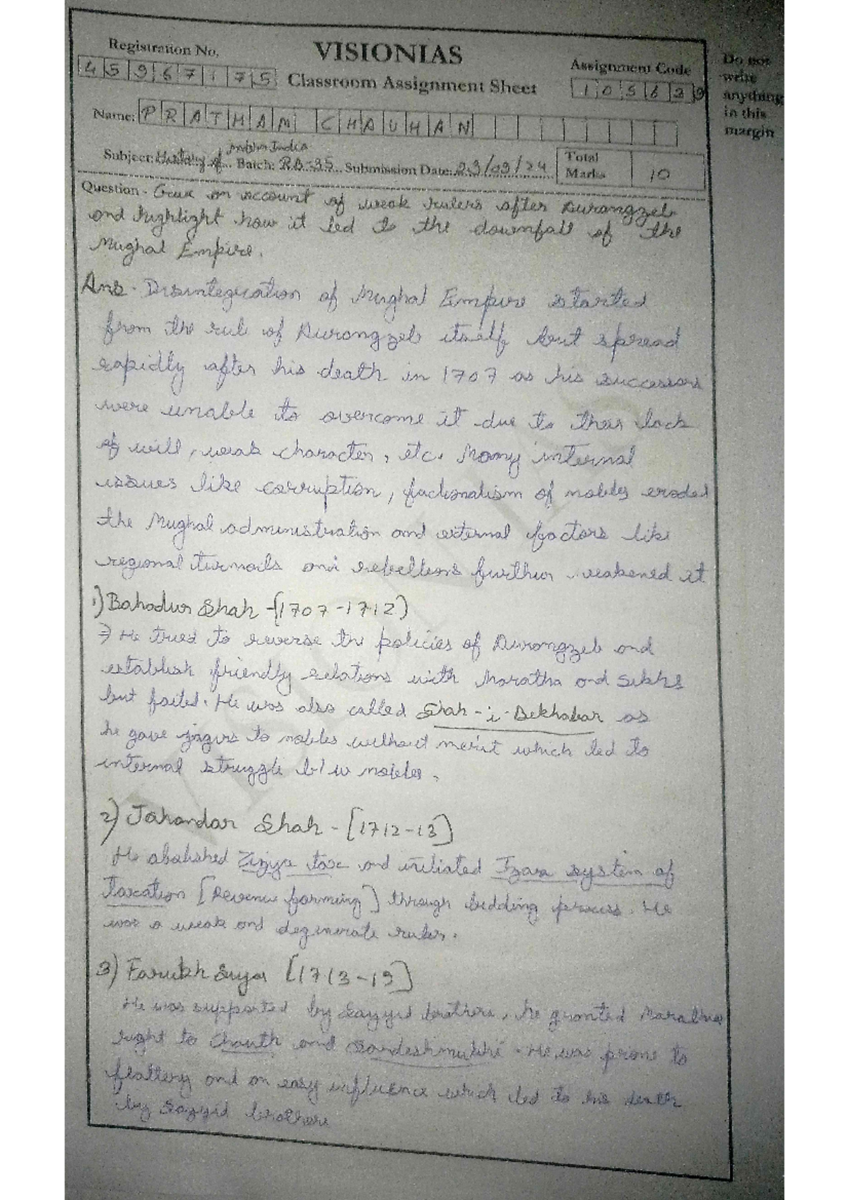 Assignment week 1 moden history - Registration No. VISIONIAS 45967175 ...