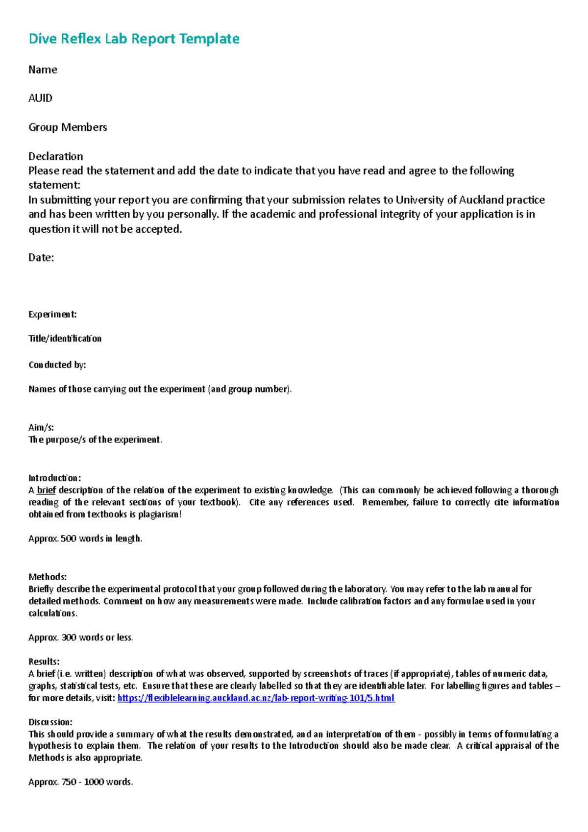 Medsci 205 Dive Reflex Lab Report Template 2023 - Studocu