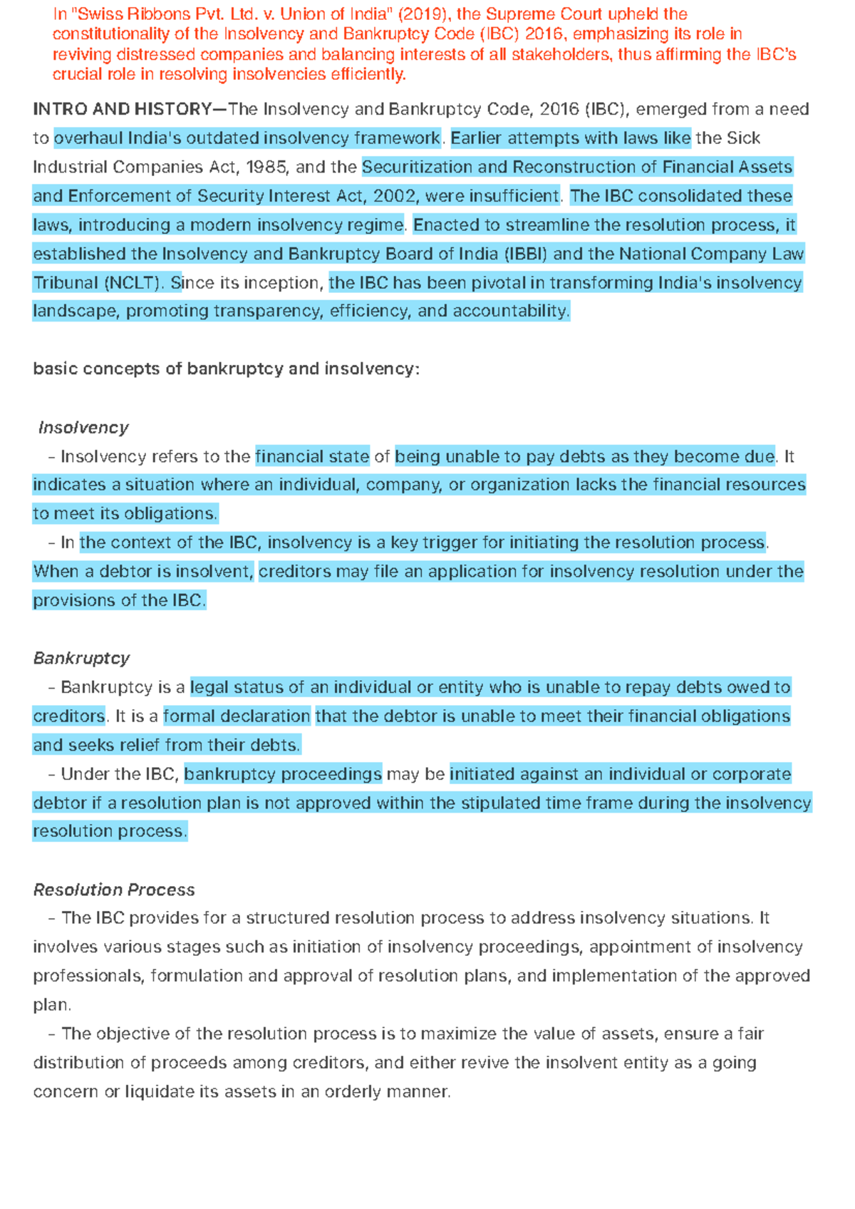 Intro AND History—The Insolvency and Bankruptcy Code, 2016 (IBC ...