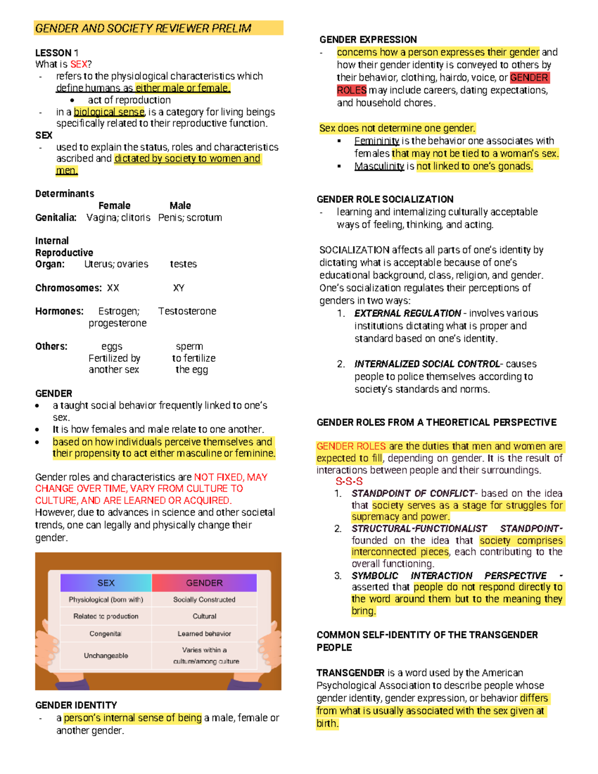 Gender and Society Reviewer: Preliminary Insights and Concepts - Studocu
