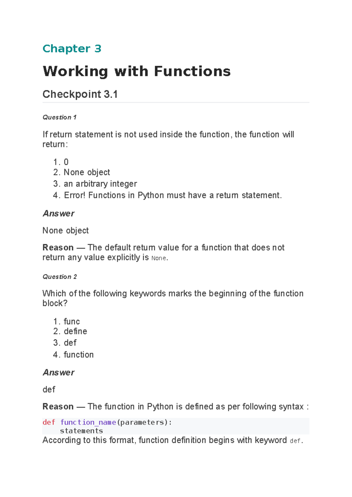 Class 12 CS Chapter 3: Functions and Their Usage Solutions - Studocu