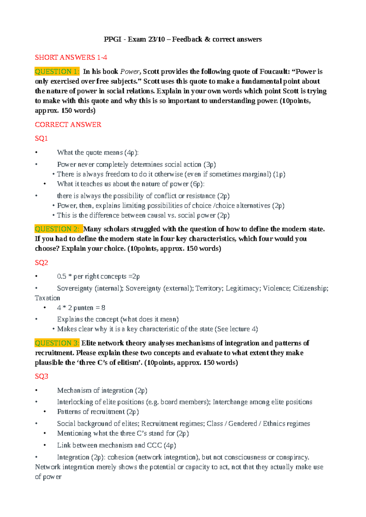 PPGI 2019 - Practice Exam Feedback & Correct Answers - Studeersnel