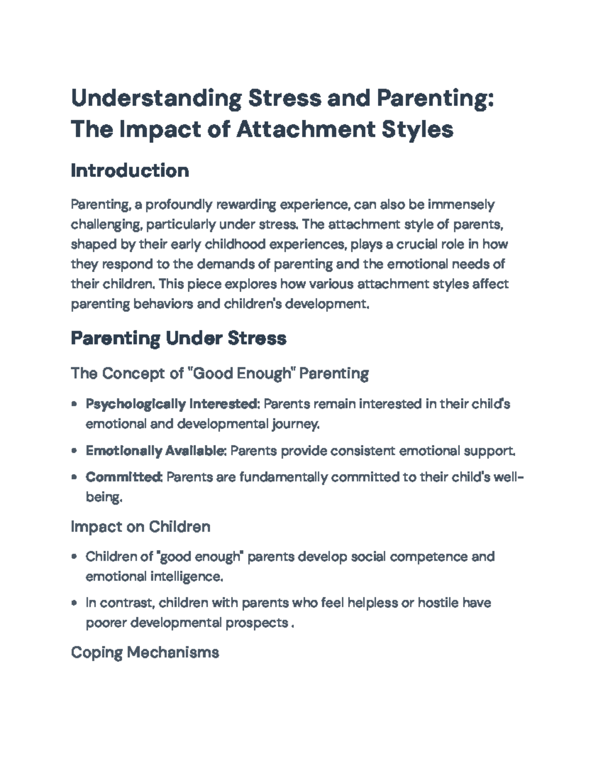 PSY 101: Understanding Stress in Parenting Through Attachment Styles ...