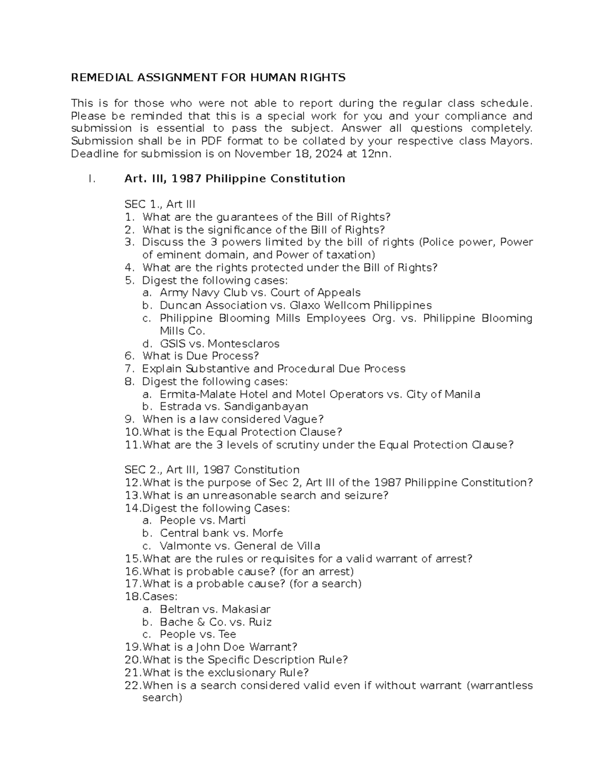 Remedial Assignment FOR Human Rights - REMEDIAL ASSIGNMENT FOR HUMAN ...