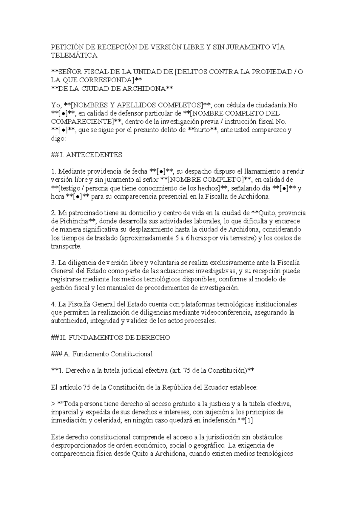 Petición de Recepción de Versión Libre Telemática - Caso Fiscal - Studocu