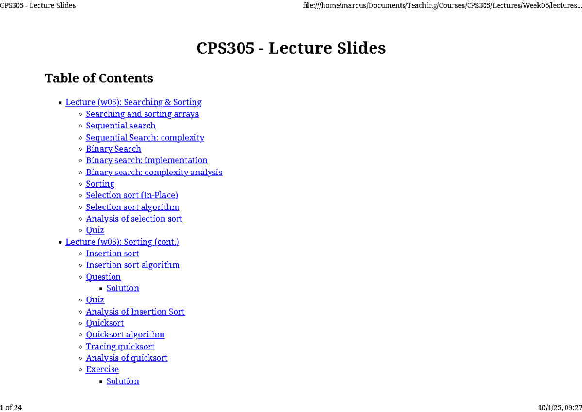 CPS305 Lecture Slides: Searching, Sorting, and Linked Lists - Studocu