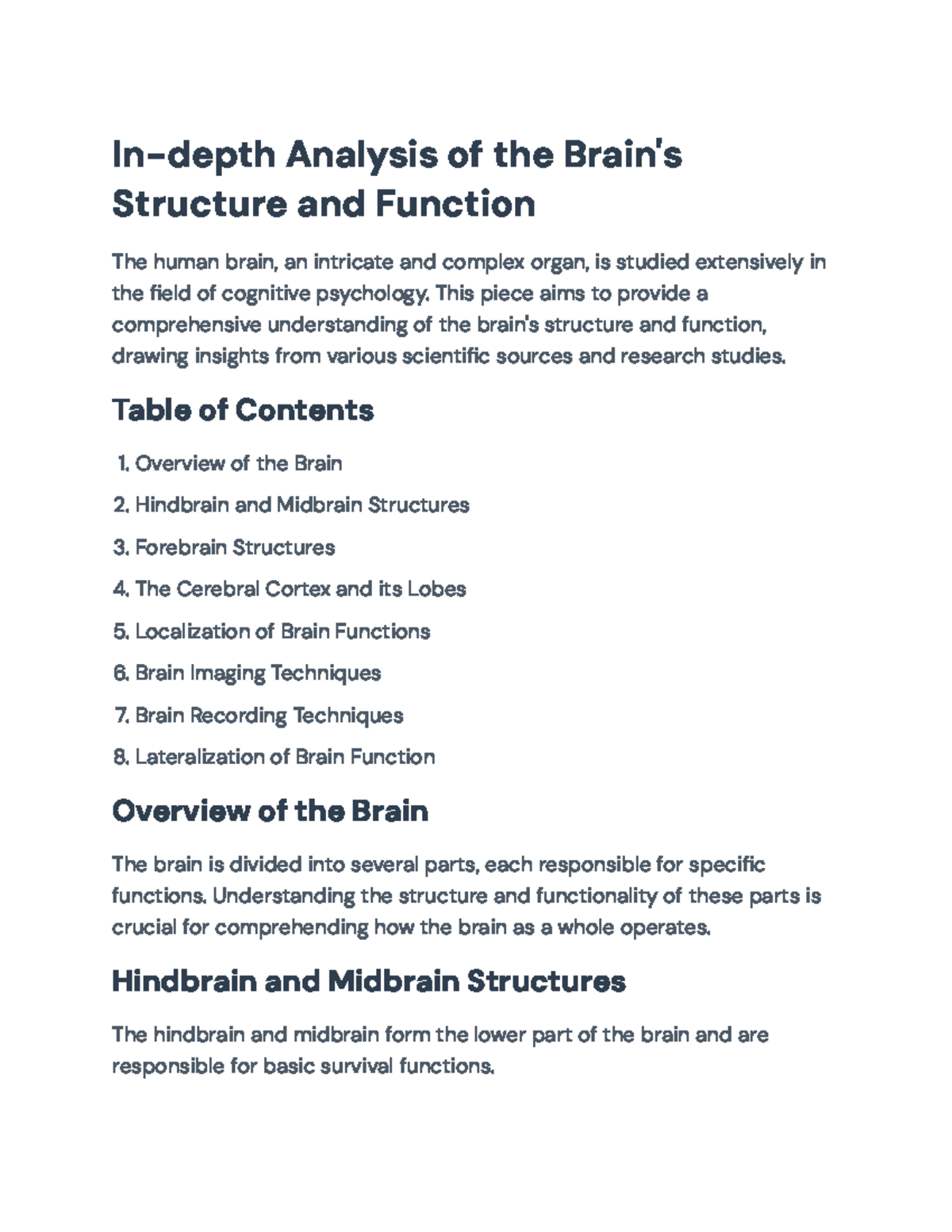 Comprehensive Analysis of Brain Structure & Function in Psychology ...