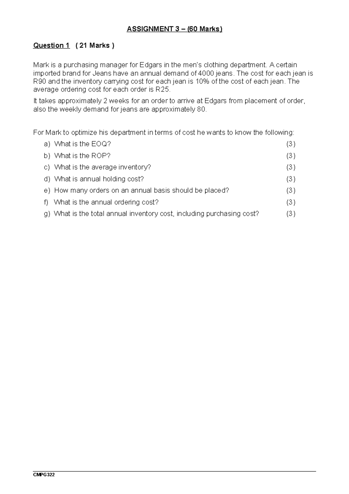 Assignment 3 Memo - Inventory Management & EOQ Calculations - Studocu
