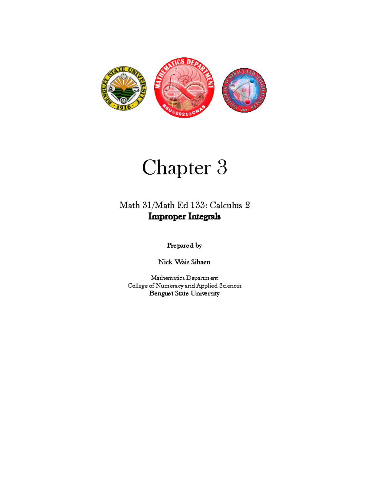 Math 31/Math Ed 133: Chapter 3 - Understanding Improper Integrals - Studocu
