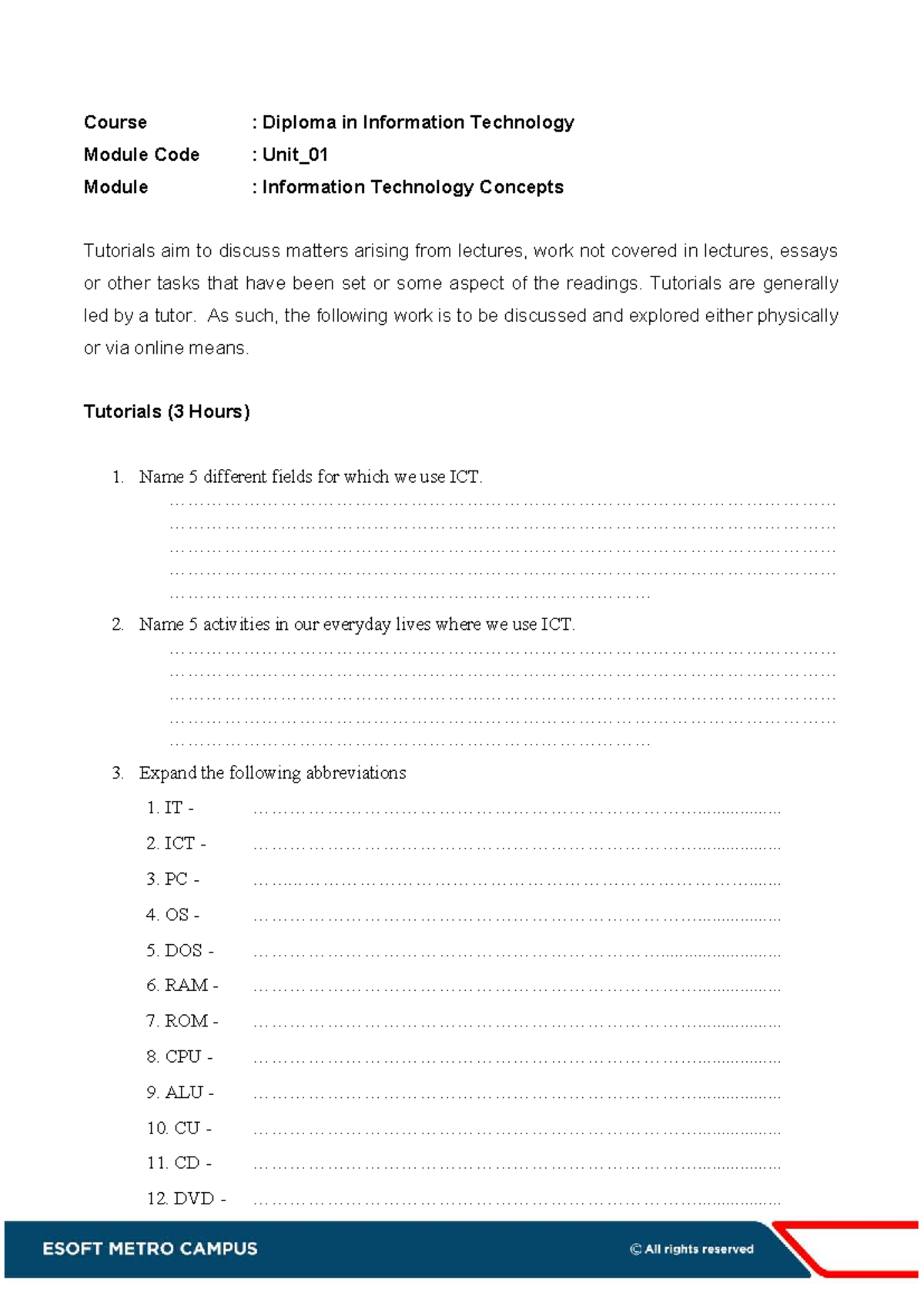 S03 Tutorial 1.2 - ICT Concepts and Applications in IT - Studocu