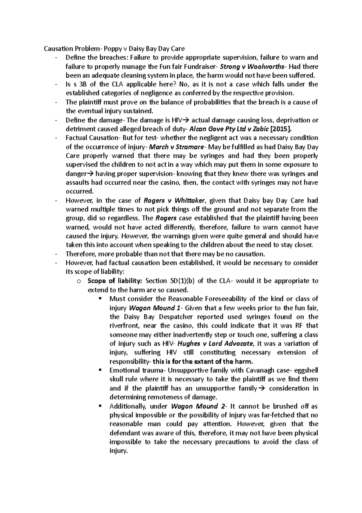 Causation Problem - Is s 3B of the CLA applicable here? No, as it is ...
