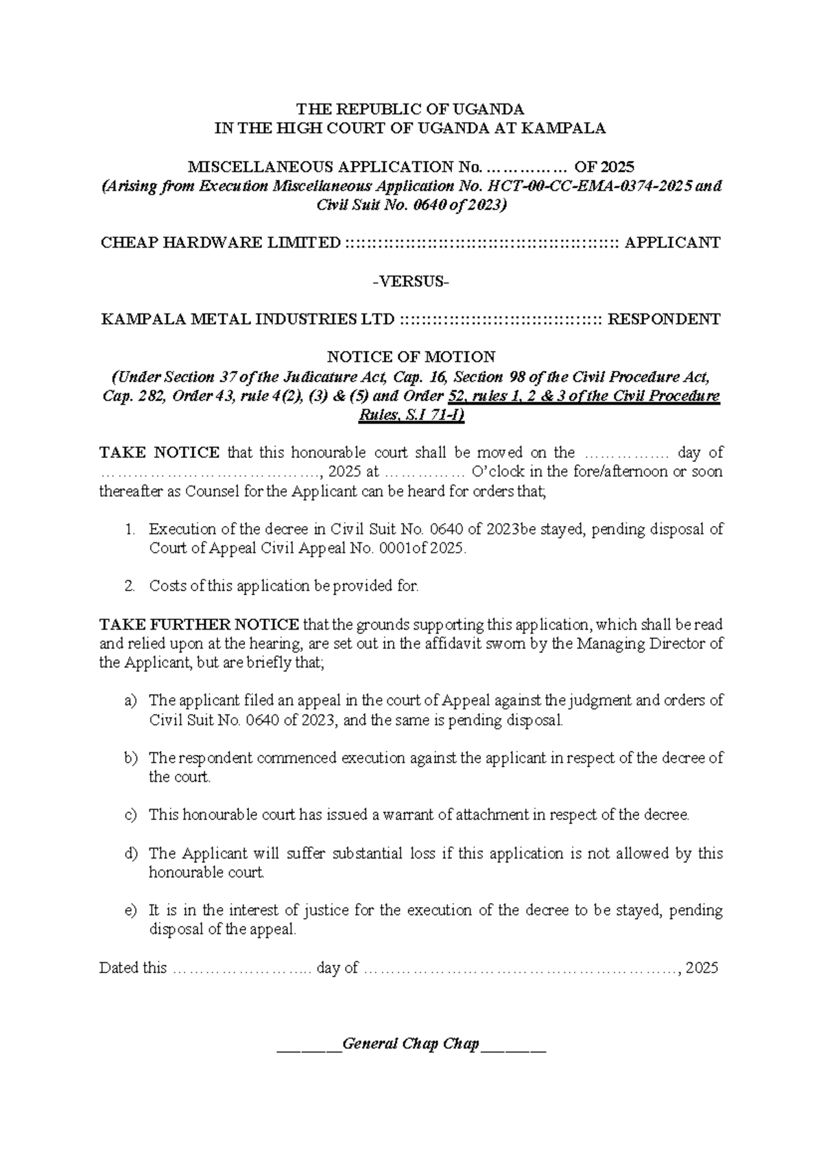 High Court Miscellaneous Application No. 2025: Cheap Hardware Ltd vs ...