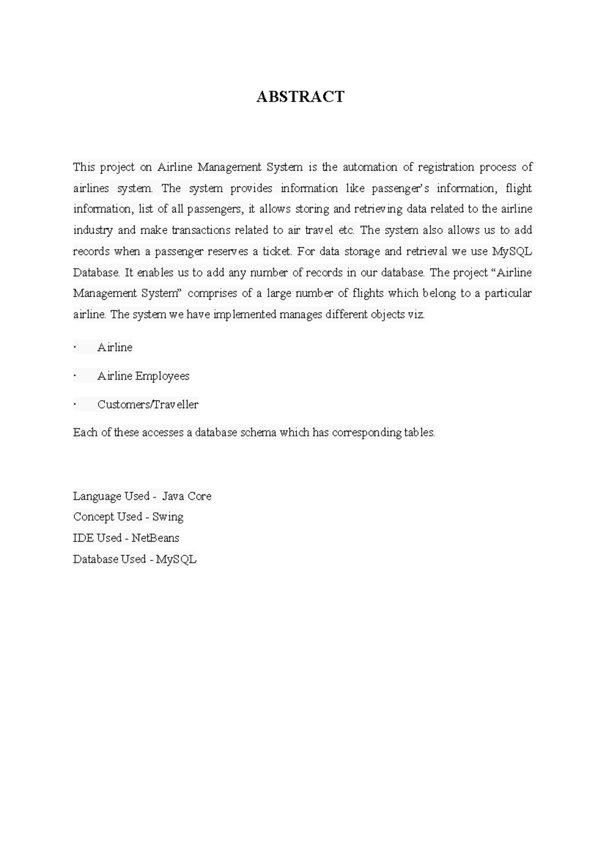Java-Based Airline Management System: Comprehensive Project Report ...