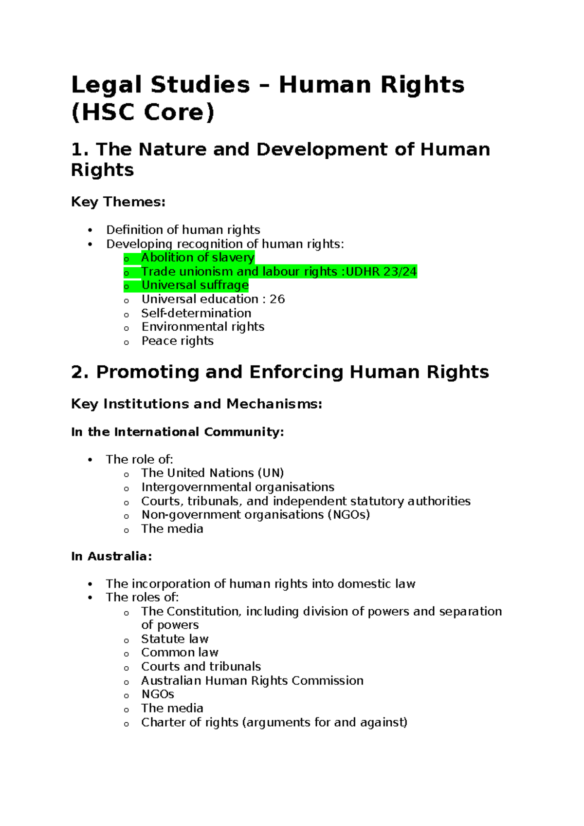Human Rights Trial Preparation Notes (HSC Core) - Studocu