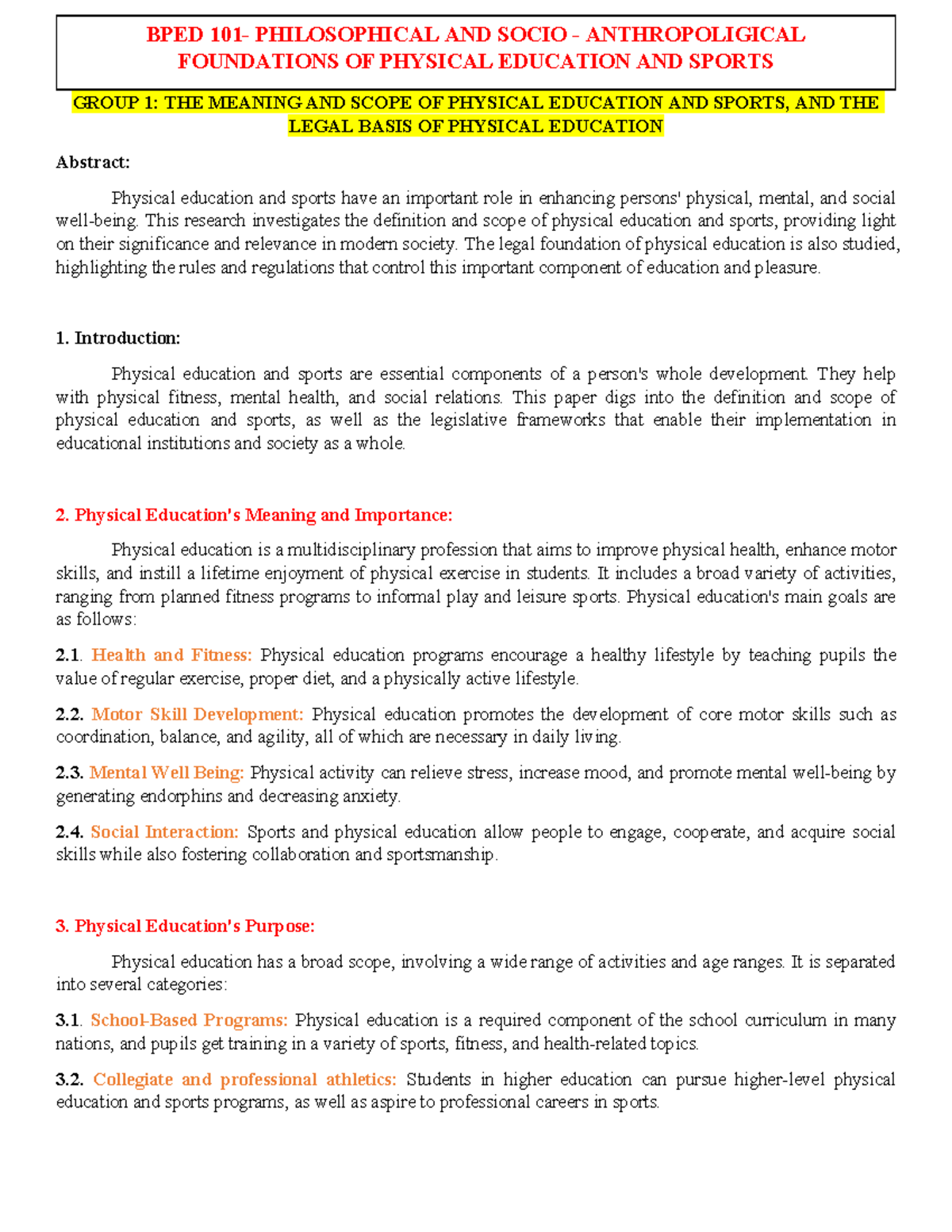 BPED 101 - Foundations of Physical Education & Sports: A Comprehensive ...