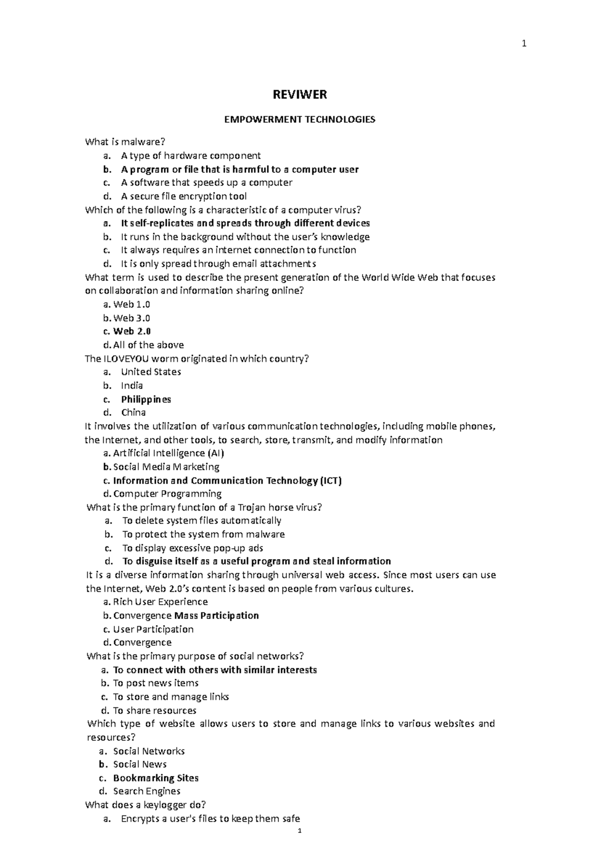 ICT REVIEWER CAN BE USED IN EXAM - REVIWER EMPOWERMENT TECHNOLOGIES ...