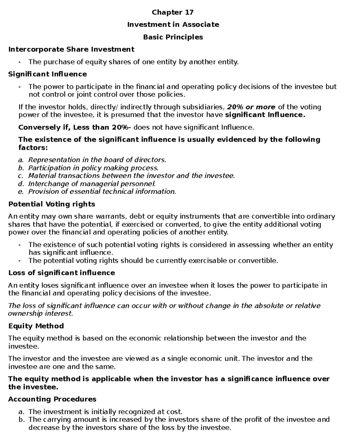 Int Acc 1: Chapter 17 - Investment in Associates Overview - Studocu