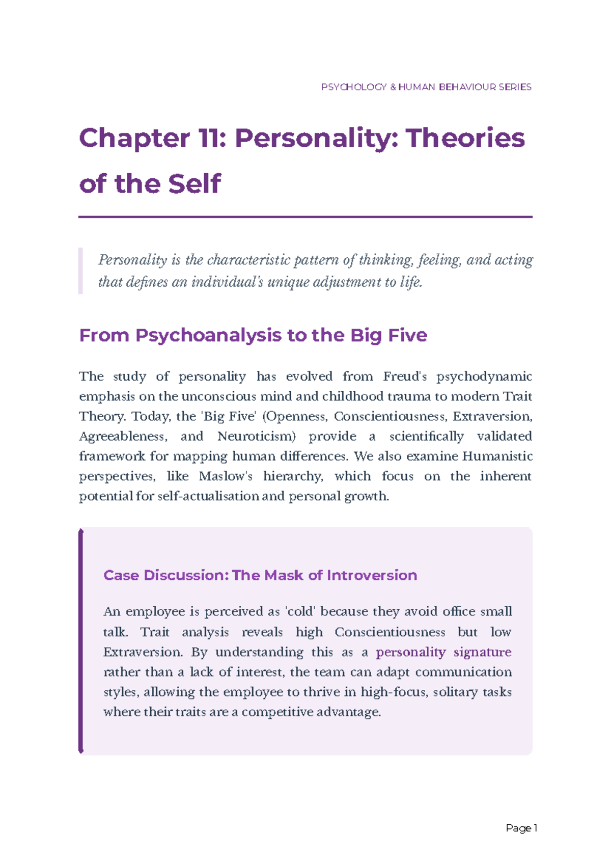 PSY 101: Psychology Series Chapter 11 - Theories of Personality - Studocu