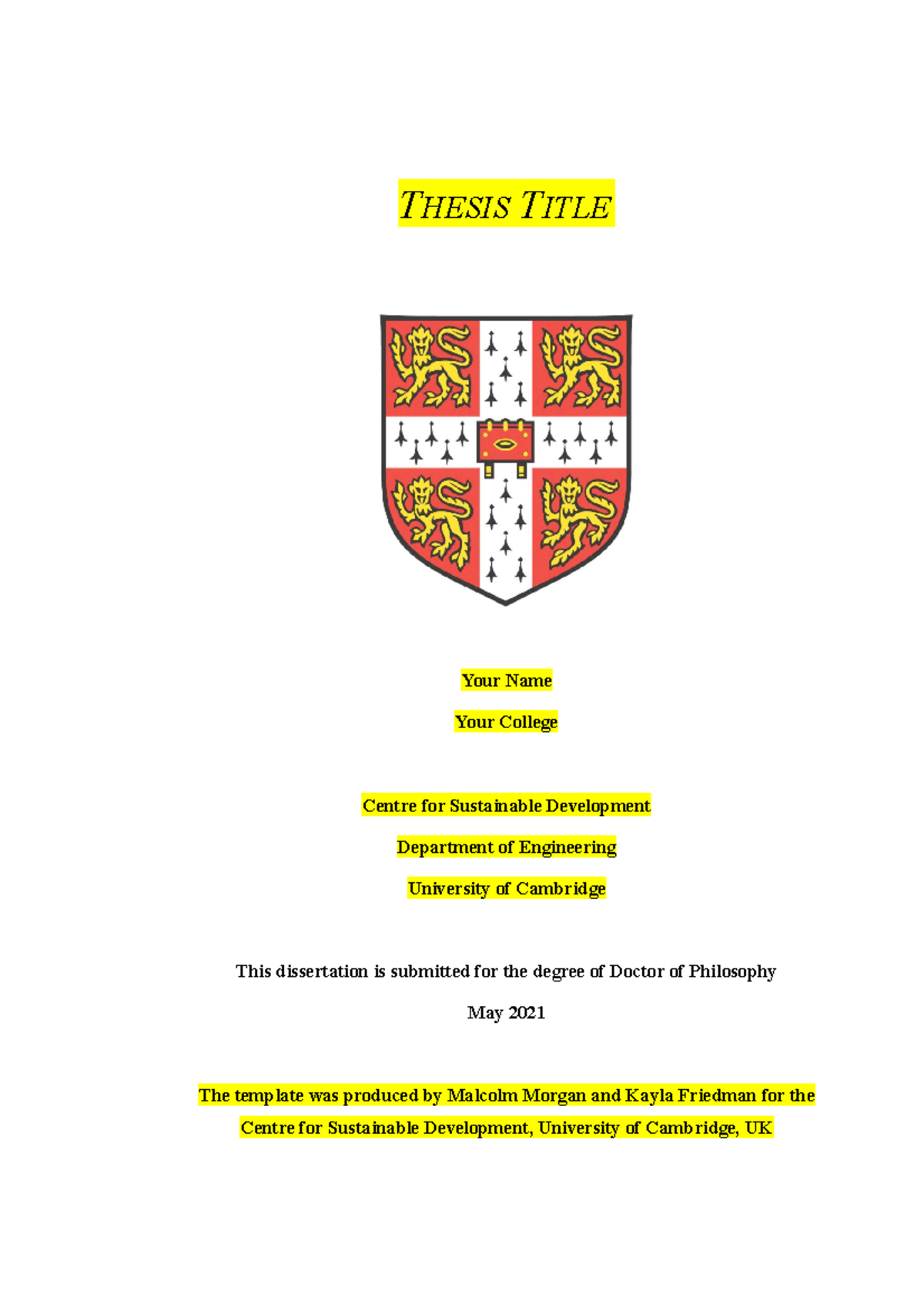 CSD ENG PhD Thesis Template Guide for University of Cambridge - Studocu