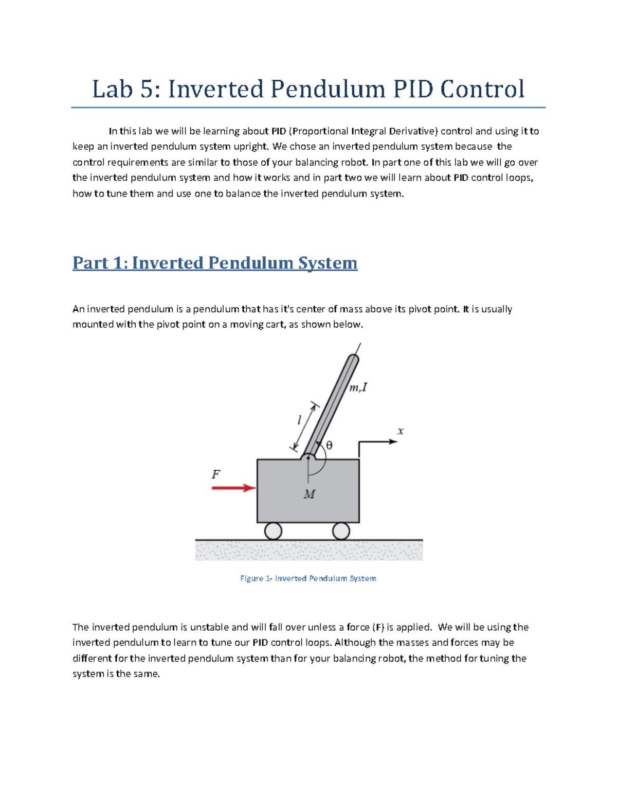 Lab 5 (Part 1) - Inverted Pendulum - Lab 5: Inverted Pendulum PID ...