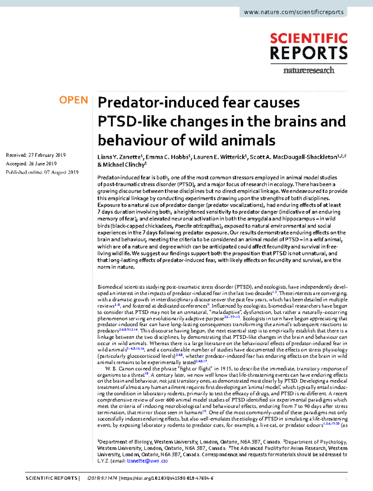 Predator-Induced Fear Causes PTSD-Like Behavioral and Brain Changes in ...