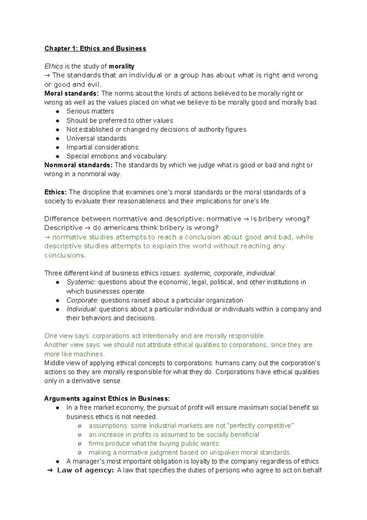 BUS 101: Comprehensive Summary of Business Ethics Principles - Studeersnel