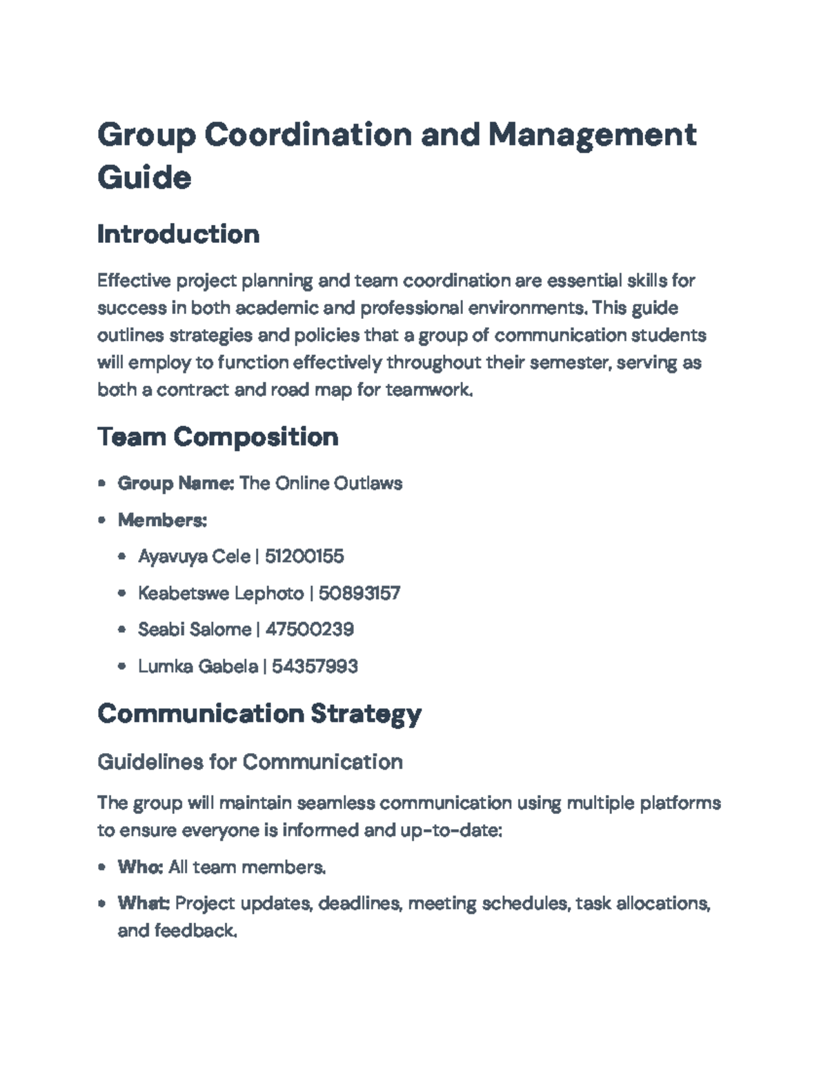 Team Coordination and Management Guide for Comm Studies (SEM 2025 ...