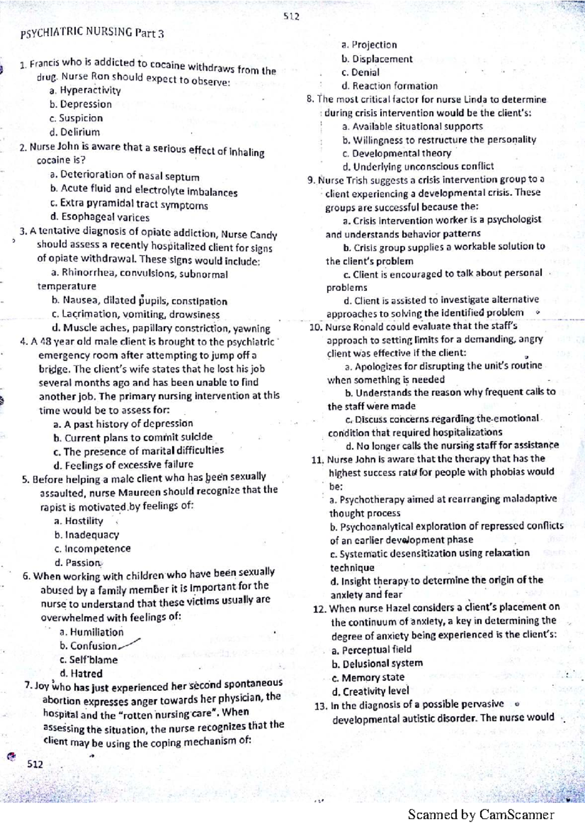 512 PSYCHIATRIC NURSING Part 3: Key Concepts and Interventions - Studocu