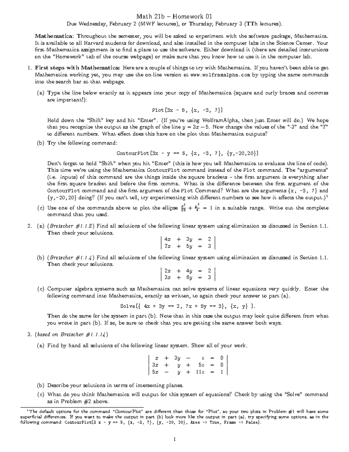 Math 21b Homework 01: Introduction to Mathematica and Linear Systems ...