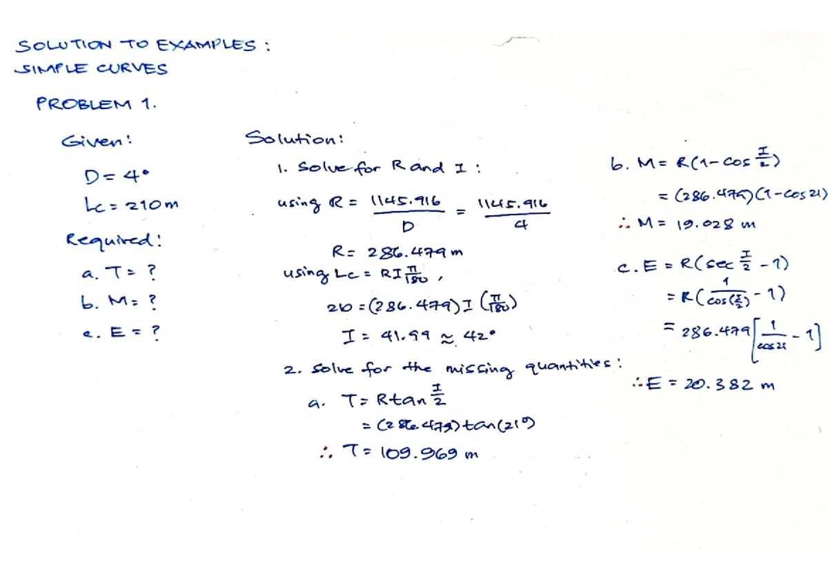 Solutions to Examples on Compound Curves (Course Code: VCETA 3) - Studocu