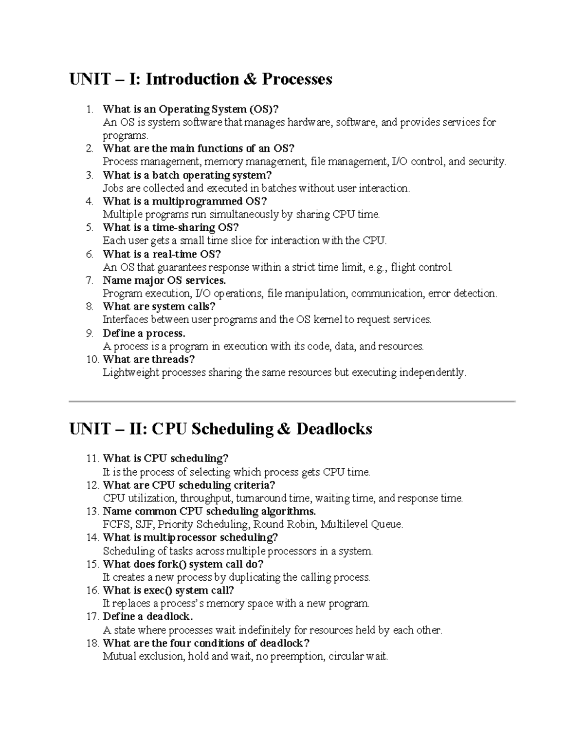Operating Systems - VIVA Questions (CS101) - Studocu